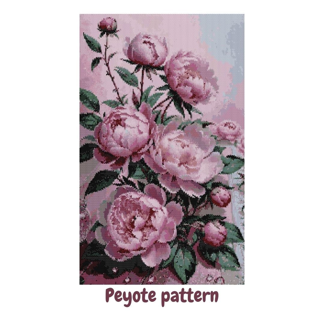 Tapestry Patterns.pdf Pink Peonies Bead Tapestry Pattern PDF, Loom and Peyote Chart - Etsy