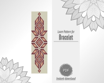 Cream Geometric Bead Bracelet Pattern, Seed Bead Loom Chart PDF
