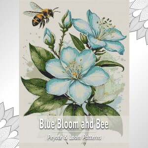 Bead Tapestry Pattern with Blue Flowers and Bee, Peyote & Loom Beading PDF (Digital)