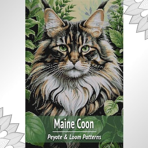 Maine Coon Cat Beaded Tapestry Pattern, Loom and Peyote PDF Chart