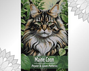Maine Coon Cat Tapestry Pattern, 2 in 1 Loom and Peyote Bead Chart PDF