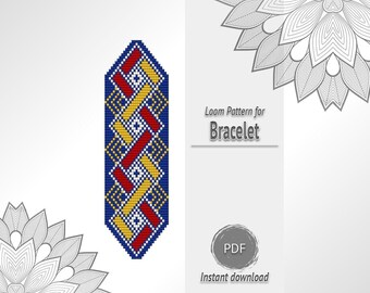 Blue Geometric Bead Bracelet Pattern, Seed Bead Loom Chart PDF