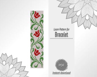 Floral Bead Bracelet Pattern, Botanical Seed Bead Loom Chart PDF