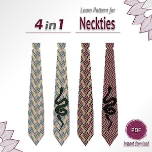 Beaded Tie Pattern Bundle 4-in-1 PDF, Loom Necktie Bead Chart