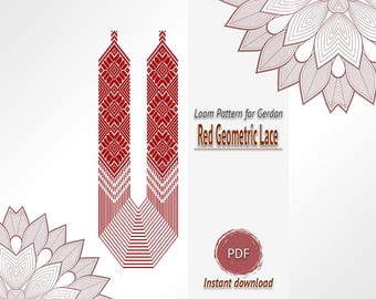 Red Geometric Gerdan Necklace Pattern PDF, Loom Beading Design