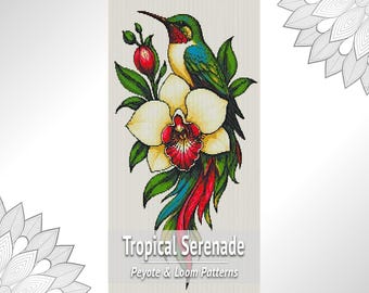 Hummingbird Tapestry Pattern PDF, Loom and Peyote Bead Chart, Tropical Floral Beadwork