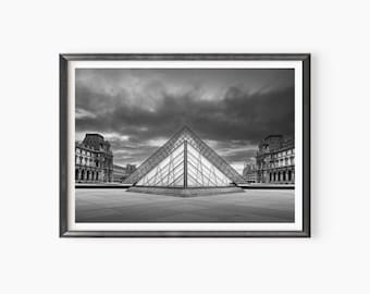 Louvre Museum Paris Black and White Print / Canvas – French Architecture Photography – Classic Travel Wall Art