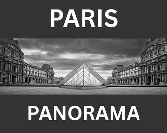 Louvre Museum Paris Panoramic Black and White Print / Canvas – French Architecture Photography – Classic Travel Wall Art