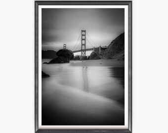 Golden Gate Bridge Photography, San Francisco Landmark, Black and White Fog Print / Canvas