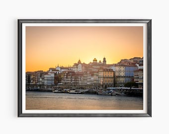 Porto Portugal Sunset Print / Canvas, Douro River Skyline, Coastal City Canvas
