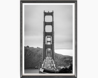 Golden Gate Bridge Print / Canvas, San Francisco Fog, Black and White Photography