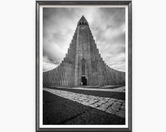 Hallgrímskirkja Church Iceland Print / Canvas, Black and White Architecture