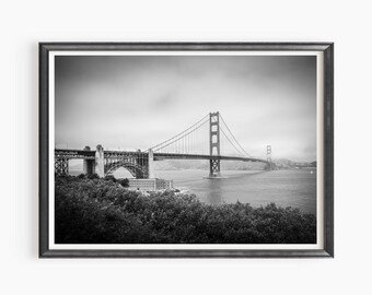 Golden Gate Bridge Print / Canvas, San Francisco Fog, Black and White Photography