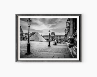 Louvre Museum Paris Black and White Print / Canvas – French Architecture Photography – Classic Travel Wall Art