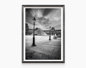 Louvre Museum Paris Black and White Print / Canvas – French Architecture Photography – Classic Travel Wall Art