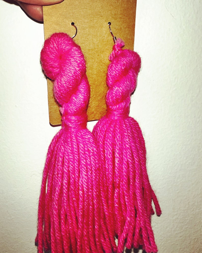 Twisted Knot Yarn Tassel EarringsMultiple Colors image 2