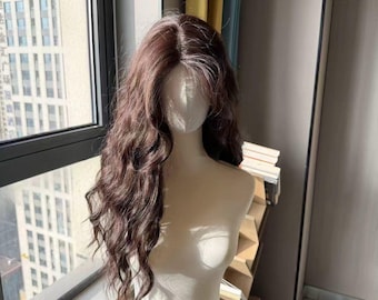 Brunsvarta ulllockar med hårförlängningar upptill, dold skiljevägg, 60 cm långa lockar, naturligt andningsbara.