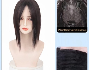 Ultradünne natürliche schwarze gerade Haarverlängerungen, französischer Mittelteil, 30 cm lang, nahtloser Scheitel, natürlich und atmungsaktiv.