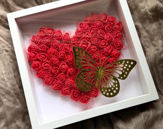 Heart Rose Shadow Box with Butterfly