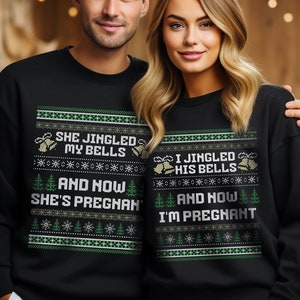 Funny baby Announcement Christmas Shirt for Couples, Funny Ugly Sweater for pregnancy Announcement, Couples Matching Pajamas pregnancy