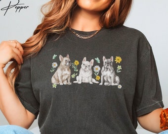 French Bulldog wildflower tshirt, French Bulldog mom comfort color tshirt, French Bulldog cottagecore tee, Dog mom tee, dog lover shirt