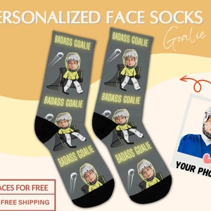 Hockey Goalie Gift, hockey custom face socks, funny personalized hockey gift, player of the game gift, hockey most valuable player gift