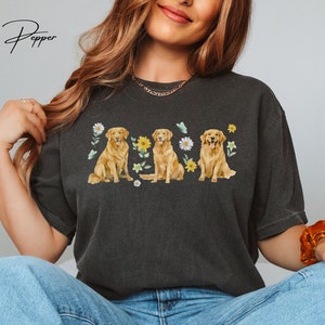 Golden retriever cottagecore tshirt, Golden retriever comfort kleur wilde bloem shirt, Golden Retriever moeder shirt, hond moeder vintage tee cadeau