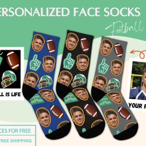 Football lover custom face socks, funny personalized football gift for men, funny face photo socks football gift for stepdad, dad, husband
