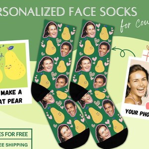We make a great pear custom face socks, funny valentine’s day gift,personalized face socks,teacher valentine gift,couple gifts,wedding gifts