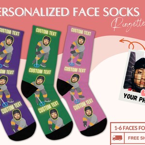 Ringette lover custom face socks, funny personalized gift for Ringette Team, custom ringette socks gift, ringette team tournament gift