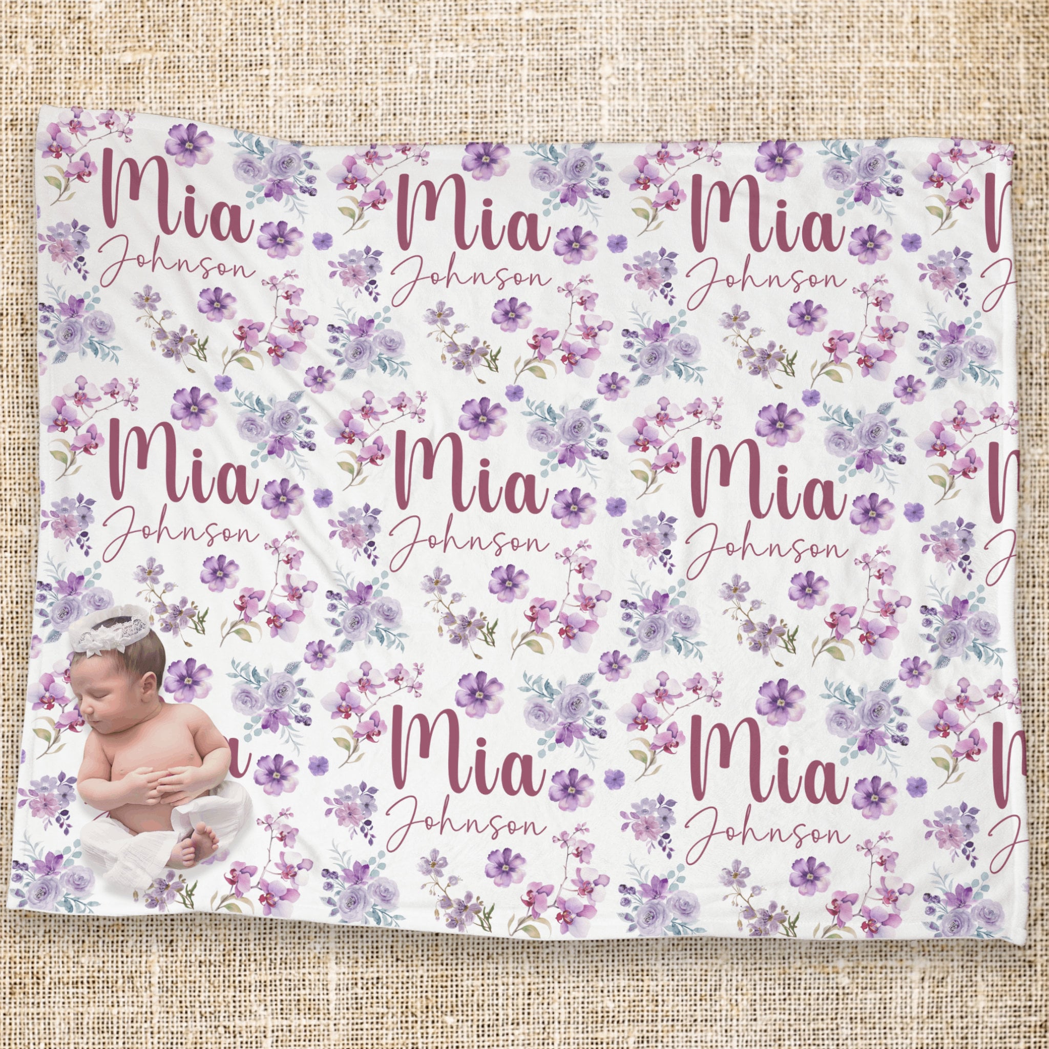 Couverture Bébé Personnalisée Avec Prénom Brodé - Flanelle Douce, 100x100 Cm, Cadeau Naissance