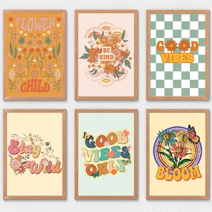 Retro Groovy 1970s Trendy Boho Nursery Kids Girls Baby Bedroom Playroom Wall Art Decor Digital Download Print Poster Bundle Set