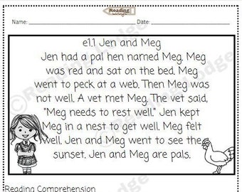 Short Vowel Reading Comprehension Practice - Preschool to 3rd Grade