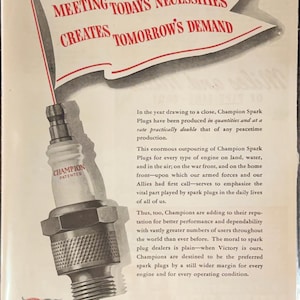 Champion Spark Plug War Era Advertising | 1943 | Gas And Oil | Automotive