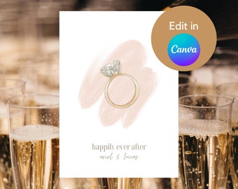 Printable Engagement Card: Watercolor Diamond Ring (PDF Editable)