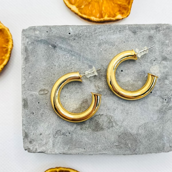 Hoop Earrings • Thick Gold-Toned Round Hoop Shaped Earrings • Gift for Valentine's Day