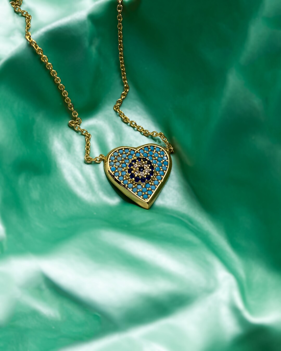 Heart Necklace • Zircon Stone Necklace • Gold 50cm Heart Necklace