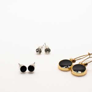 3 pieces Round Earrings • Elegant Black Hoop Round Shaped Stud Earrings Gold