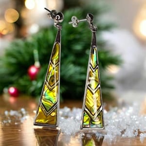 Gorgeous Abalone shell dangle earrings triangle shape