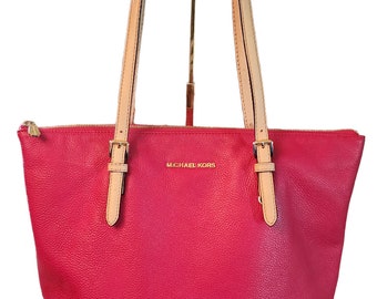 Grand sac à main zippé Michael Kors en cuir grainé fushia