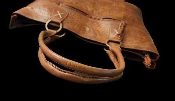 Large Leather Bag, Hand Tooled Leather, JL Saldiv… - image 10