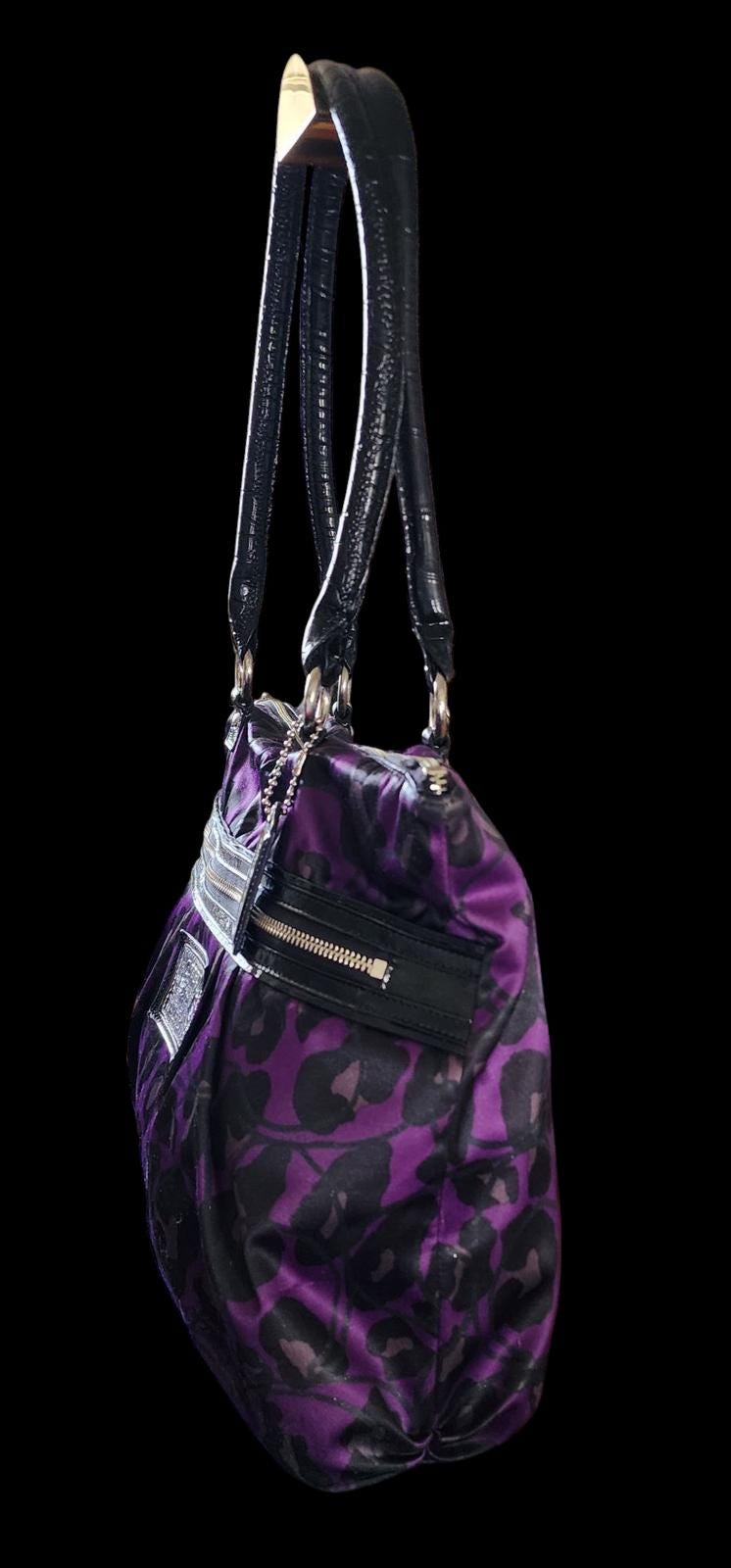 Coach Poppy Ocelot Leopard Print Purple Black Glam Bag