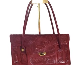 Vintage Hand tooled leather satchel bag