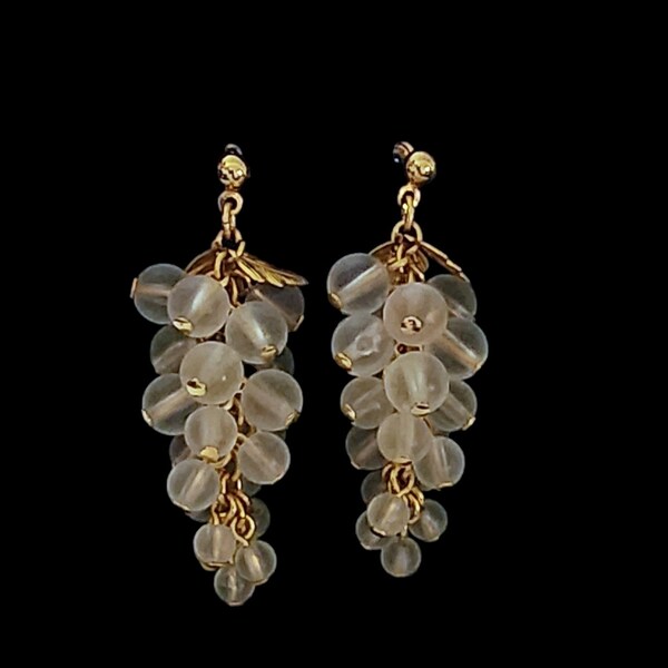 AVON Frosted white Grape Shaking Gold Leaf pierced Earrings Retro Jewelry