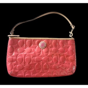 Coach Lackleder Geprägte Clutch Pouchette Armbandtasche Pink