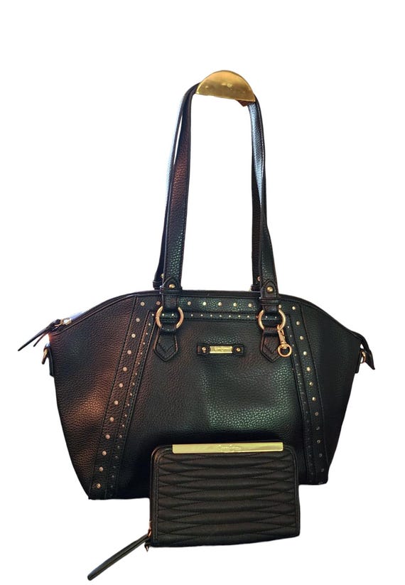 Bolsa de ombro preta de couro sintético Jessica Simpson com