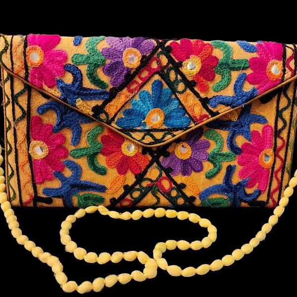Traditional Hand embroidered envelope clutch bag