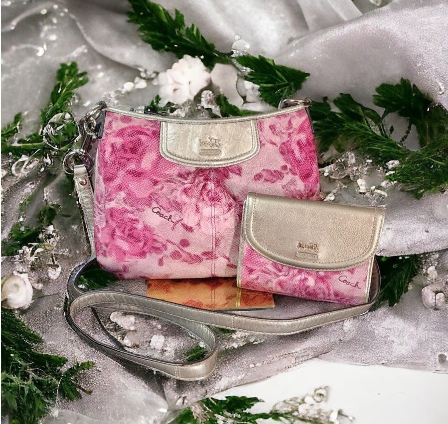 Vintage Limited Edition Coach Small Floral Rose Madison Swingpack Matching Wallet Etsy