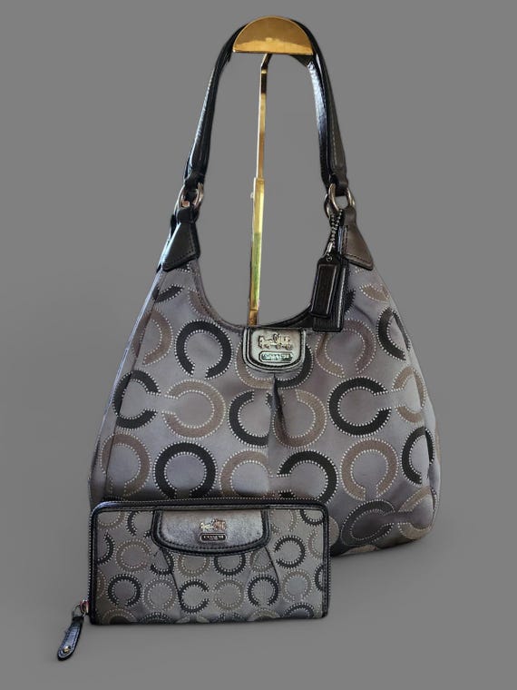 Coach Madison Maggie Hobo Shoulder Bag Gunmetal Gray Leather Trim