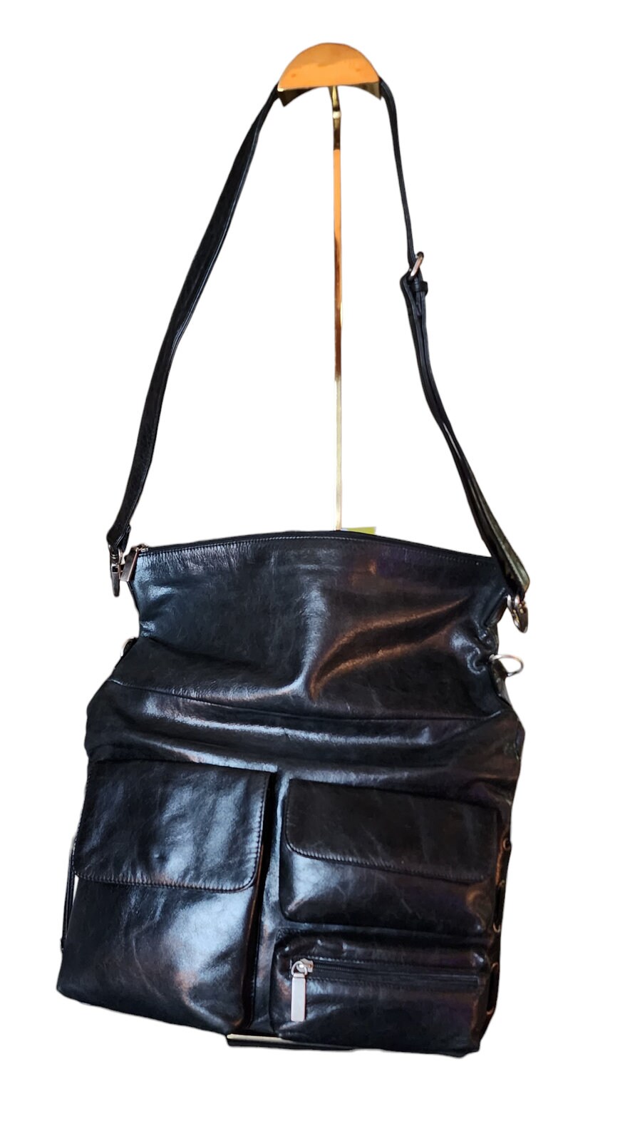 Hobo International Black Crossbody Flap Over Bag Tote Multi Pocket